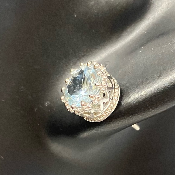 14k White Gold Earrings Aquamarine Stone - Picture 5 of 9